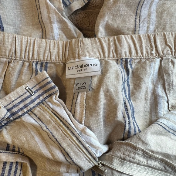 Liz Claiborne Striped Tan and Blue Women's Linen Pants - Picture 3 of 3